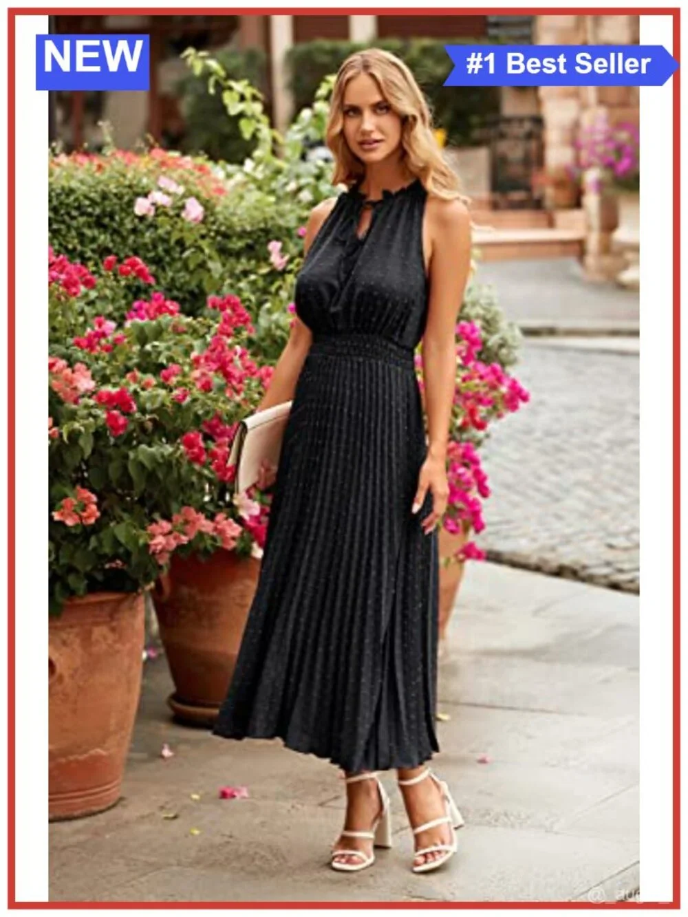 PRETTYGARDEN Sleeveless Swiss Dot Midi Dress V Neck Ruffled